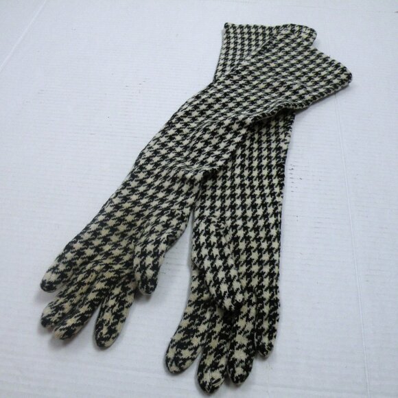 Vintage Adrienne Vittadini Wool Houndstooth Elbow length Gloves - Picture 1 of 5